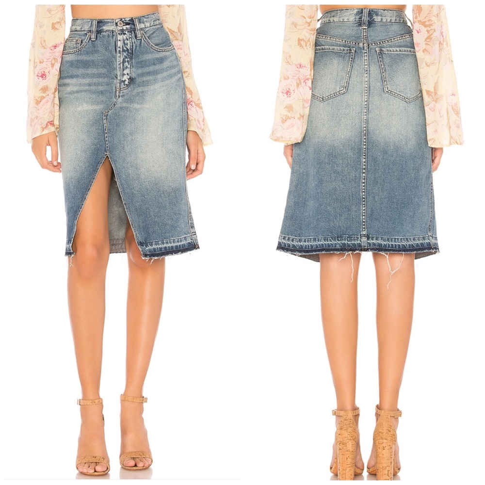 NWOT Free People Denim Midi Skirt Released Hem
